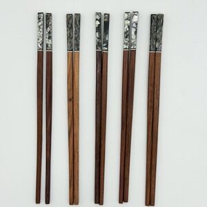 Japanese‎ Style Iridescent Gray Faux Abalone Chopsticks Set 5 Pairs Wood Resin C
